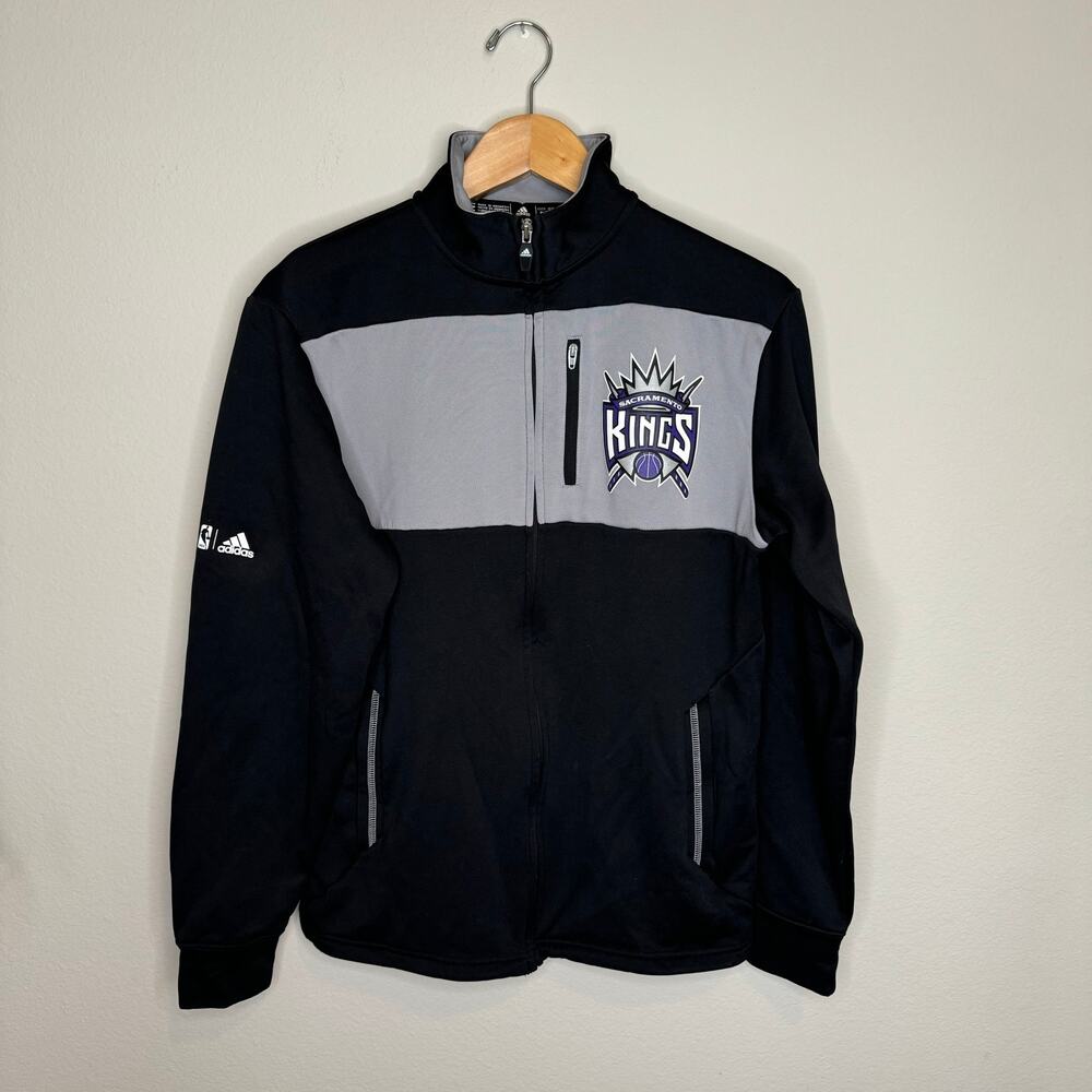 Sacramento Kings Adidas Jacket Black Gray Full Zip Fleece Climawarm Small